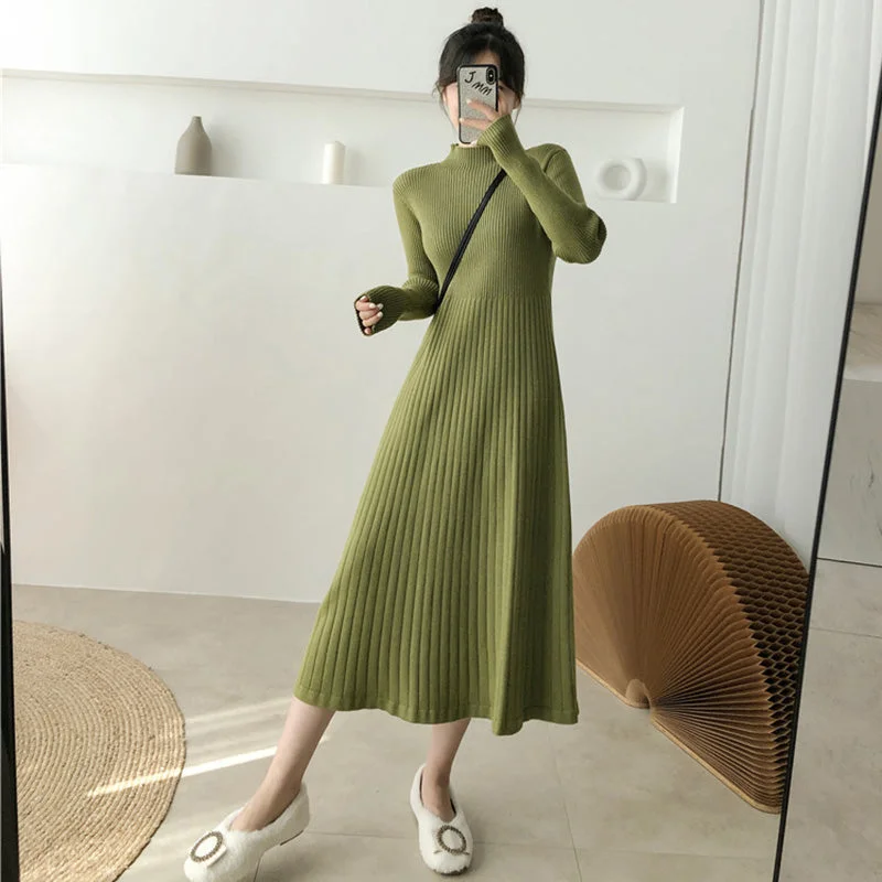 Julia Fashion - Turtleneck Kintted Dress Dark color unclassified dresses