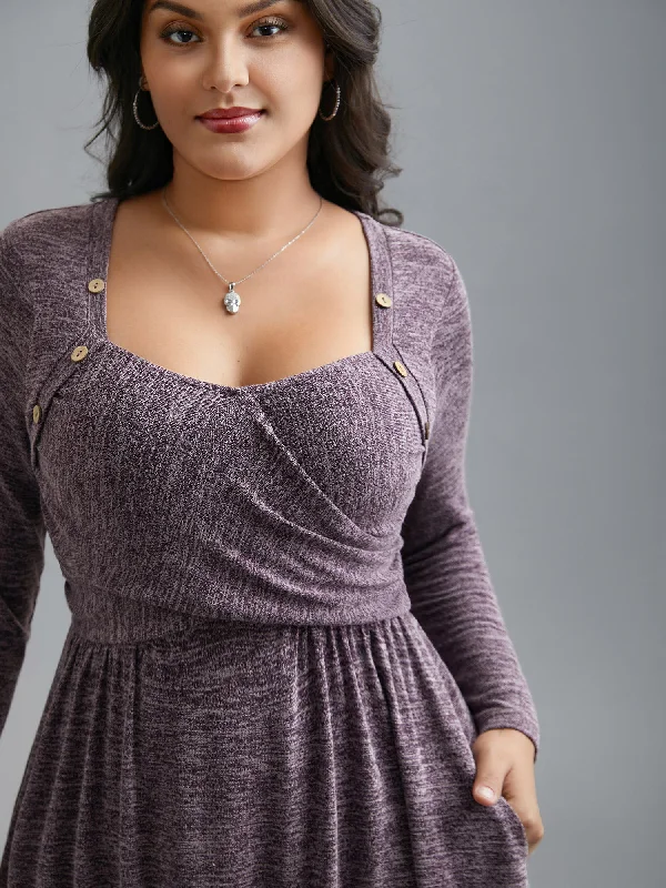 Heart Neckline Button Detailing Crossover Fit Dress Wedding guest unclassified dresses