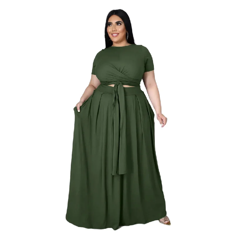 Curvy Solid Color Two-Piece Set Ruched unclassified dresses