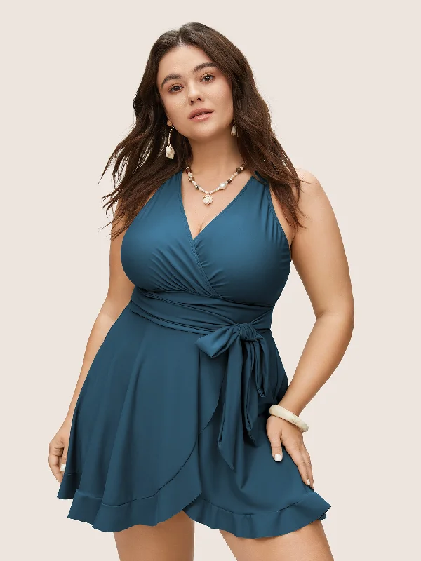 Plain Ties Wrap Flutters Swim Dress Winter unclassified dresses
