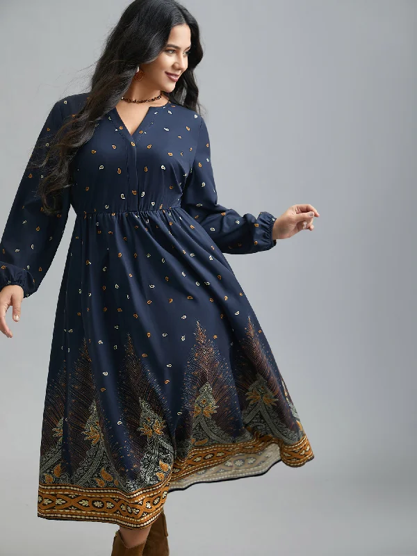 Notched Collar Boho Print Contrast Dress Elegant evening unclassified dresses