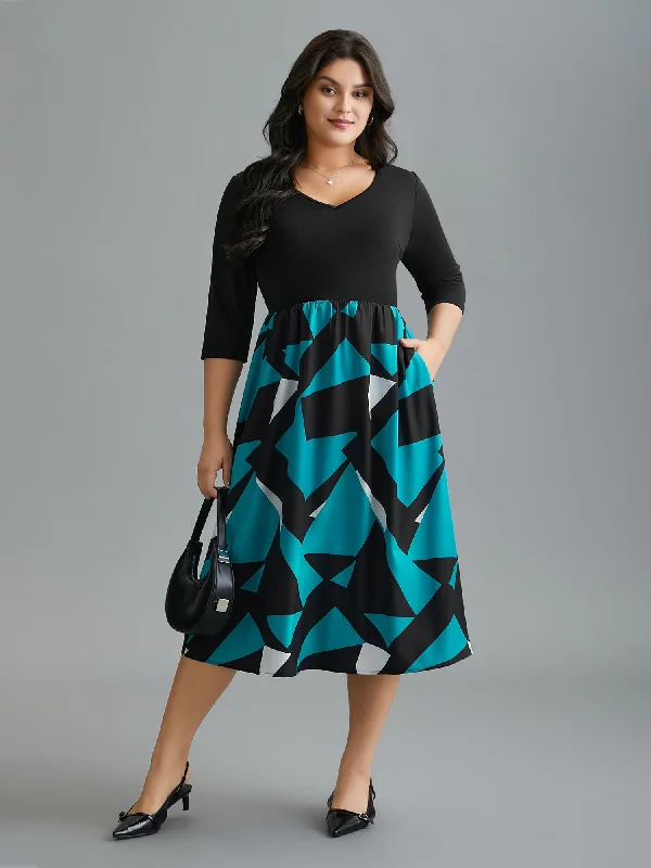 V-Neck Geometric Color Contrast Dress Club unclassified dresses