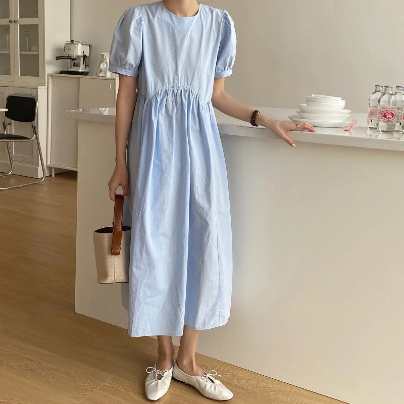 Julia Fashion - Solid Lantern Sleeves Summer Dress Striped unclassified dresses