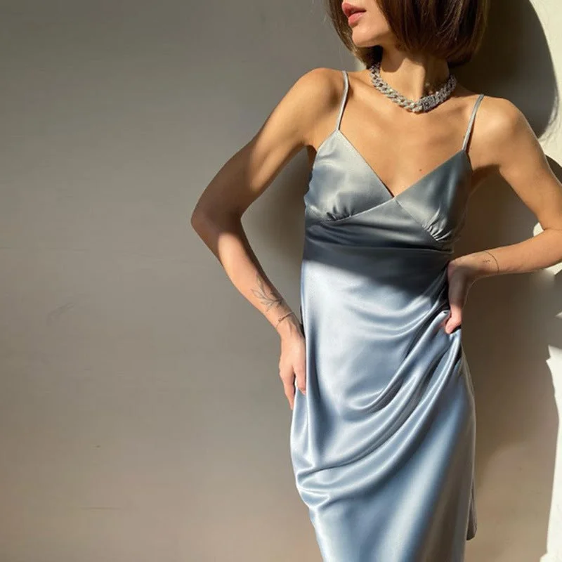 Julia Fashion - Women's  Summer Satin V-Neck Sexy Dresses Everyday wear unclassified dresses