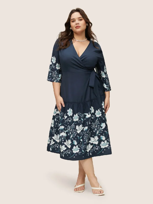 Bandana Print Knotted Overlap Collar Bell Sleeve Dress Festival unclassified dresses