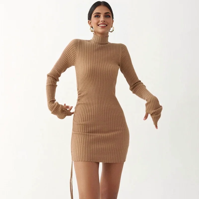 Julia Fashion - High-Neck Knitted Eomrn's Dress Color block unclassified dresses