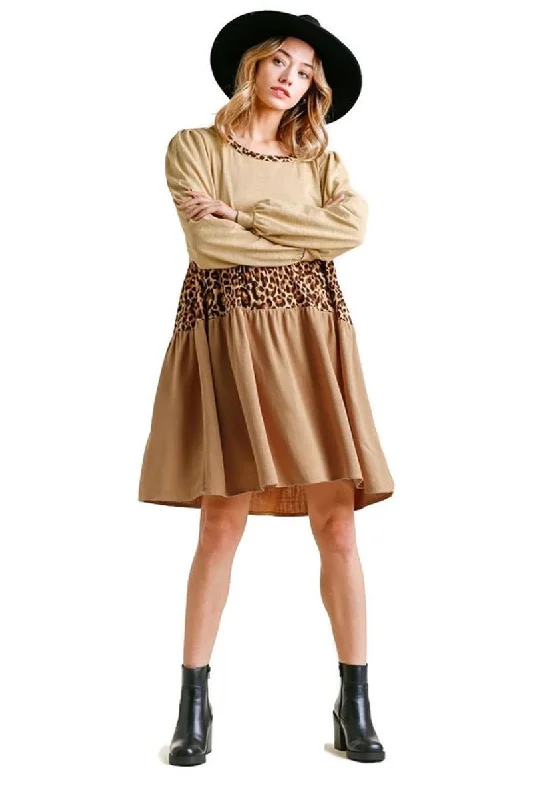 Leopard Tiered Babydoll Dress, Toffee Office unclassified dresses