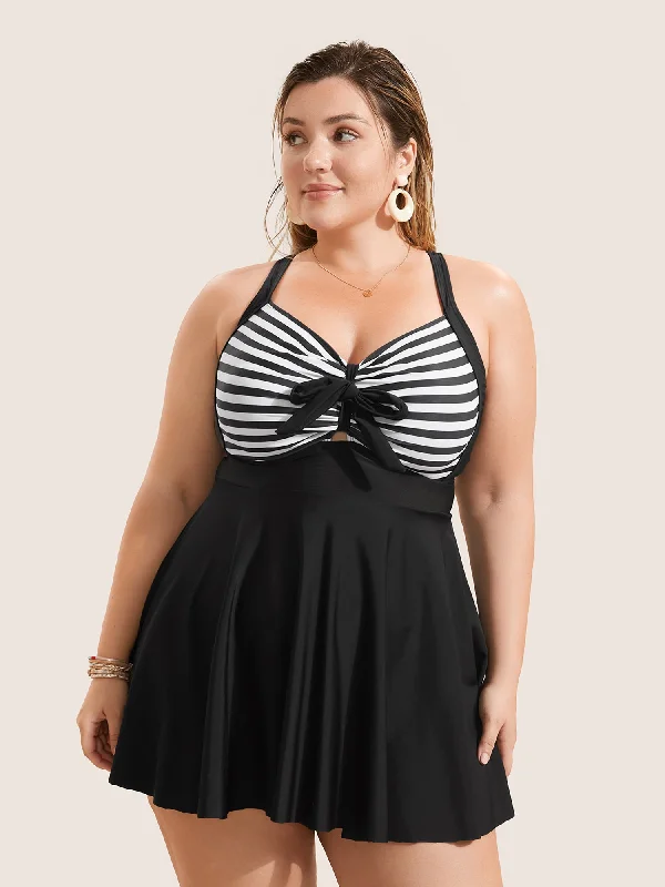 Stripes Patchwork Tie Knot Cross Straps Swim Dress Budget-friendly unclassified dresses