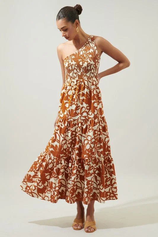 Caramel Floral One Shoulder Maxi Dress Best value maxi dresses