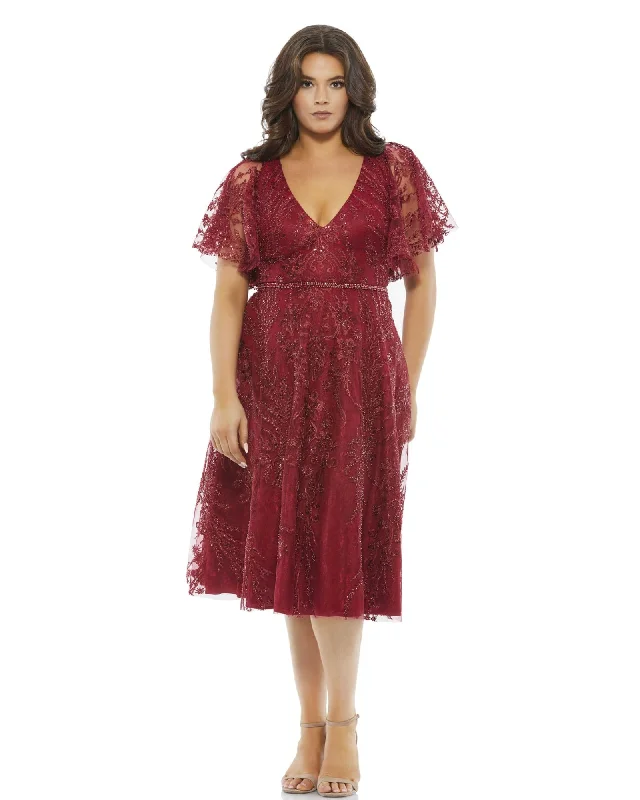 Embellished Butterfly Sleeve Cocktail Dress | Burgundy Best party dresses for dancing