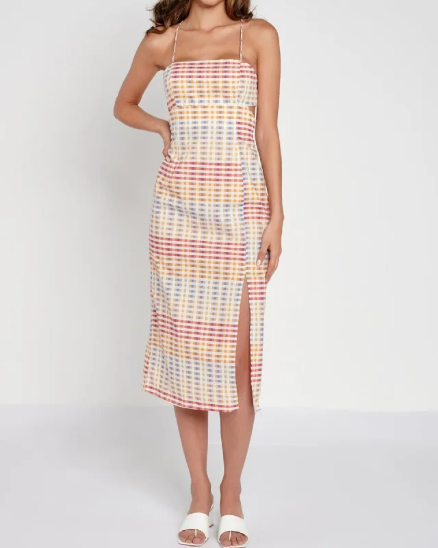 Organic Cotton Checked Cutout Midi Dress in Check | Check Midi Skirt Outfit